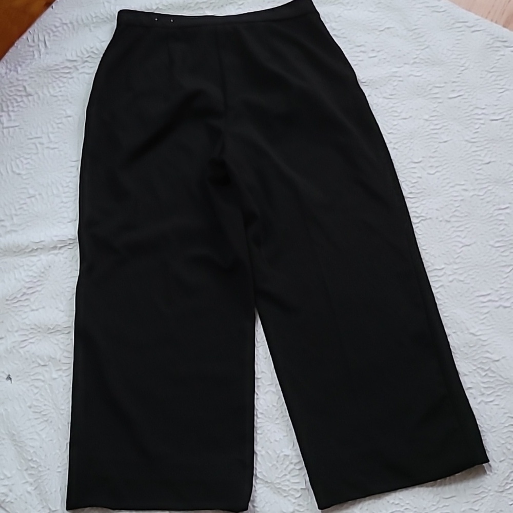 Ann Klein Black Pleaded Wide Leg Highwaist Pull On Ankle Pants, Size M - Picture 7 of 16
